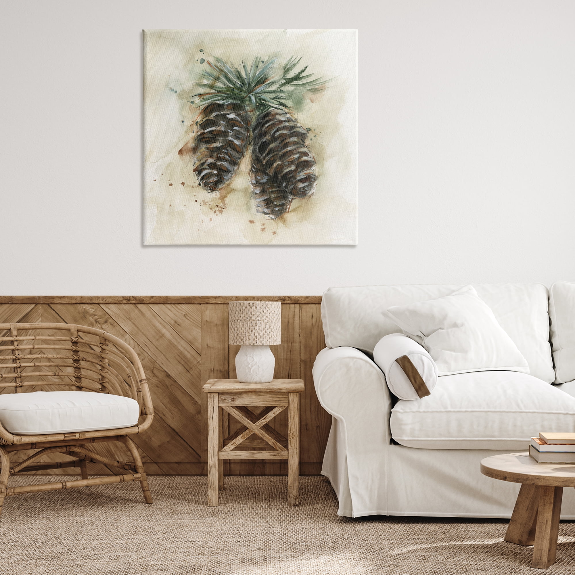 Stupell Industries Rustic Forest Pinecone Plants & Flowers Painting Wrapped Canvas Art Print Wall Art, 36 x 36