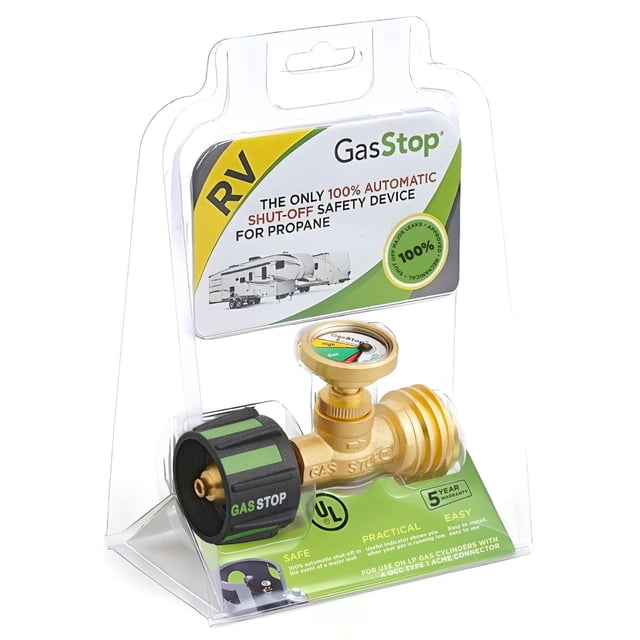 Medidor de tanque de propano GasStop GSUSA2 con detector de fugas y cierre
