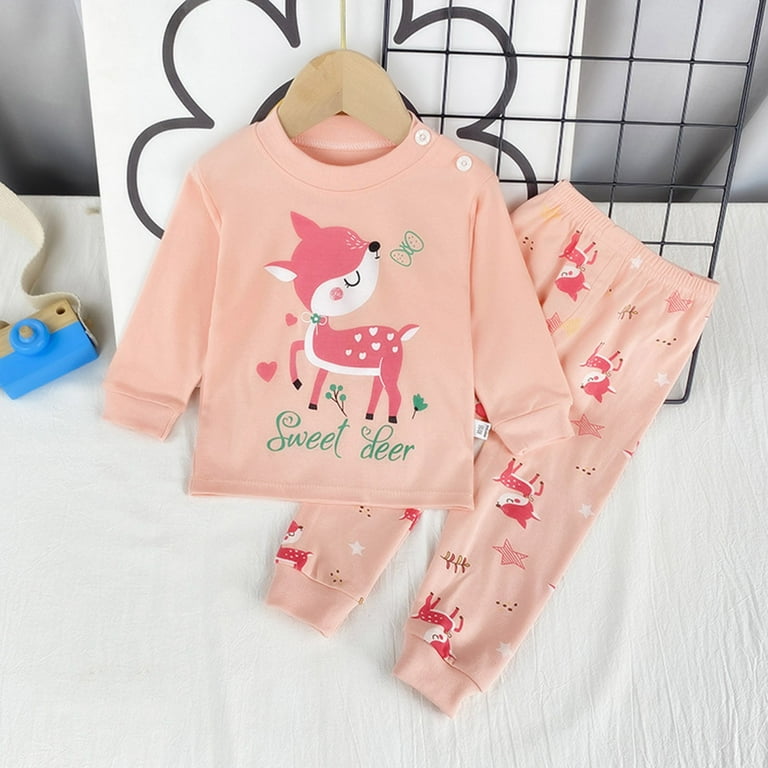 JDEFEG Clothes for Teen Girls Pants Girls Boys Toddler Soft Pajamas Toddler  Cartoon Prints Long Sleeve Kid Sleepwear Sets Baby Girl Just Arrived  Polyester Pink 100 