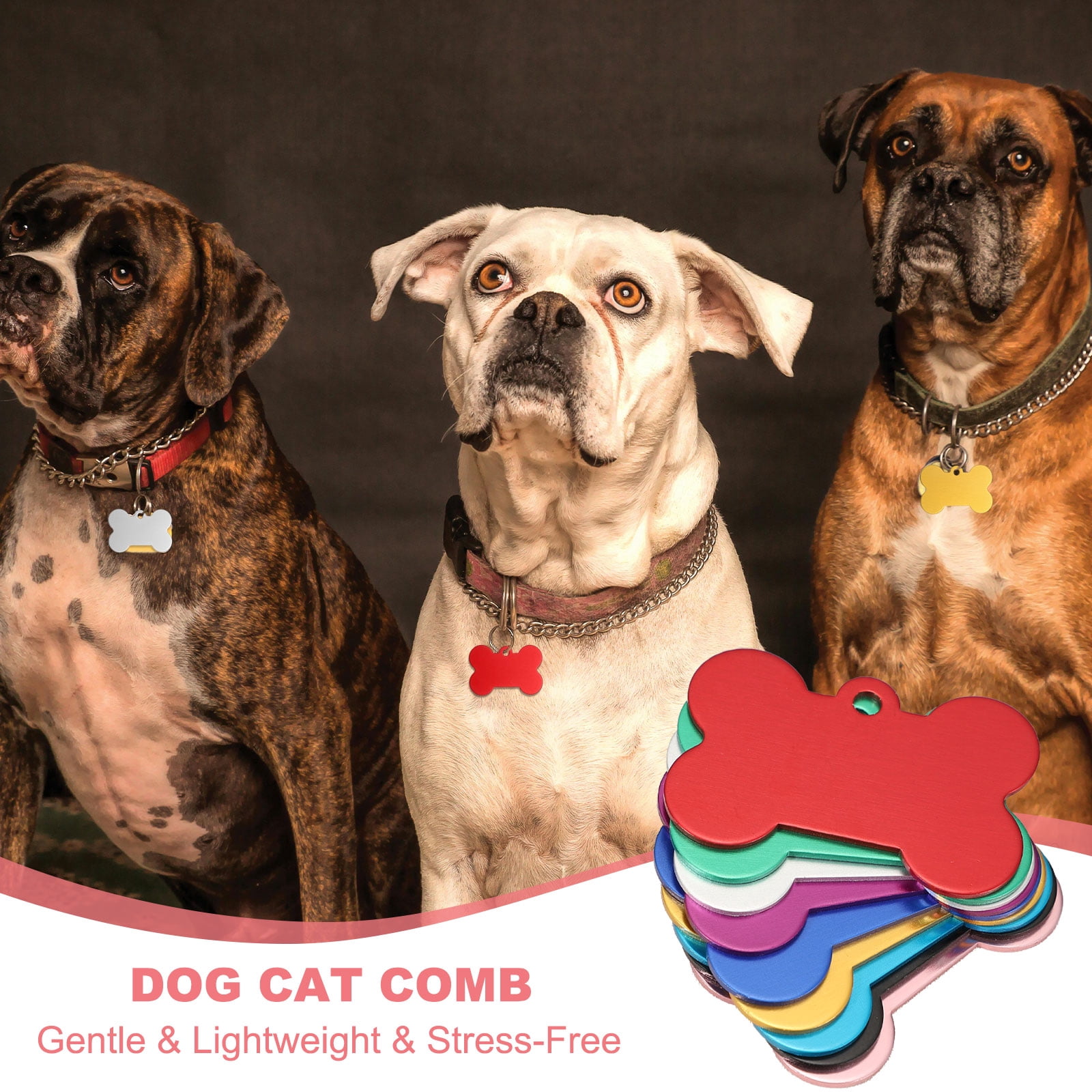 Pet ID Tags, Personalized Dog Cat Tag Aluminum Bone Shape Engraved Blank with Key Ring 38x25mm (Rose Red, 36 Pcs)