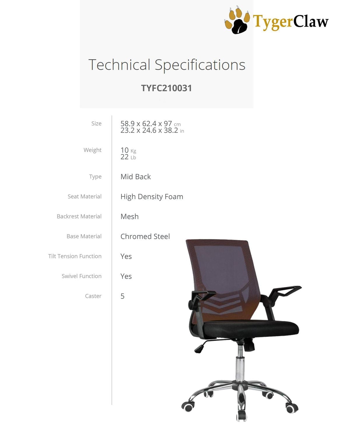 TygerClaw Mid Back Mesh Office Chair
