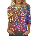 thumbnail image 2 of BVOFAR Women's Sparkly Sequin Party Shirts Glitter 3/4 Sleeve Dressy Tops Round Neck Loose Fit Blouses 2025, 2 of 5