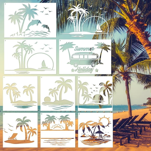 Set de plantillas Keluna, 9 unidades, con forma de palmera, playa, 20 x 20 cm
