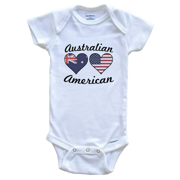 Australian American Flag Hearts Baby Bodysuit, 0-3 Months White