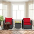 thumbnail image 4 of Patiojoy 3PCS Patio Rattan Furniture Conversation Set with 2 Cushioned Sofas & Coffee Table for Outdoor Red, 4 of 7