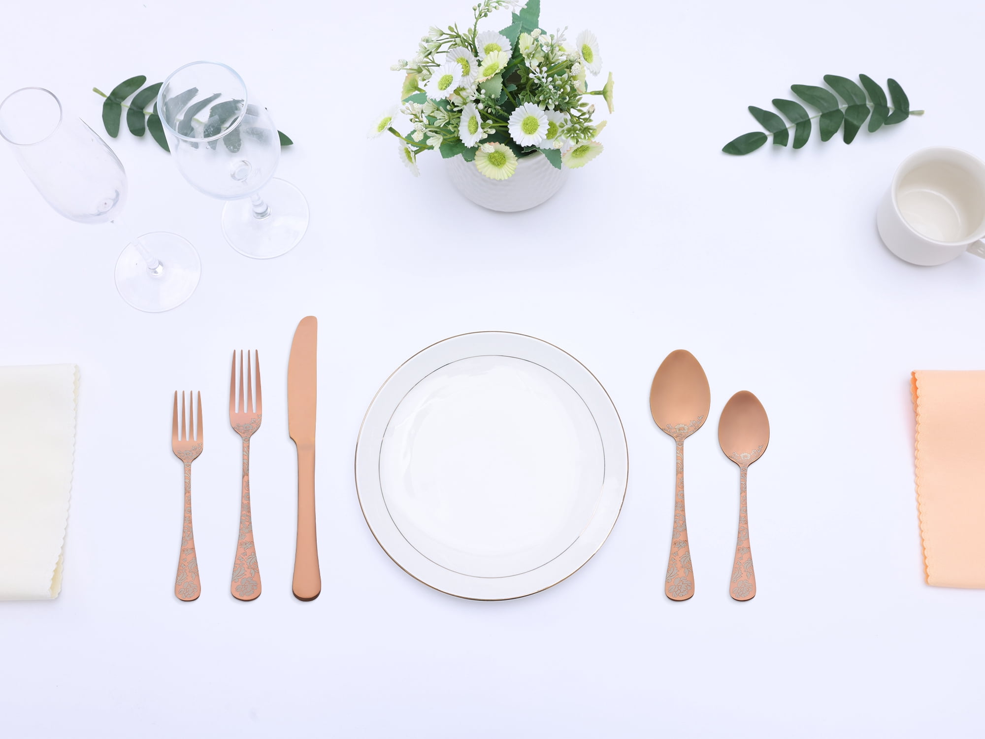 Unique Bargains 20 Pieces Floral Stainless Steel Flatware Set for 4 Rose Gold