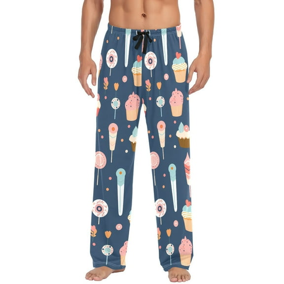 joogoo Men's Pajama Pants Cute Carton Cream and Candy Cotton Long Sleepwear Lounge Pants L
