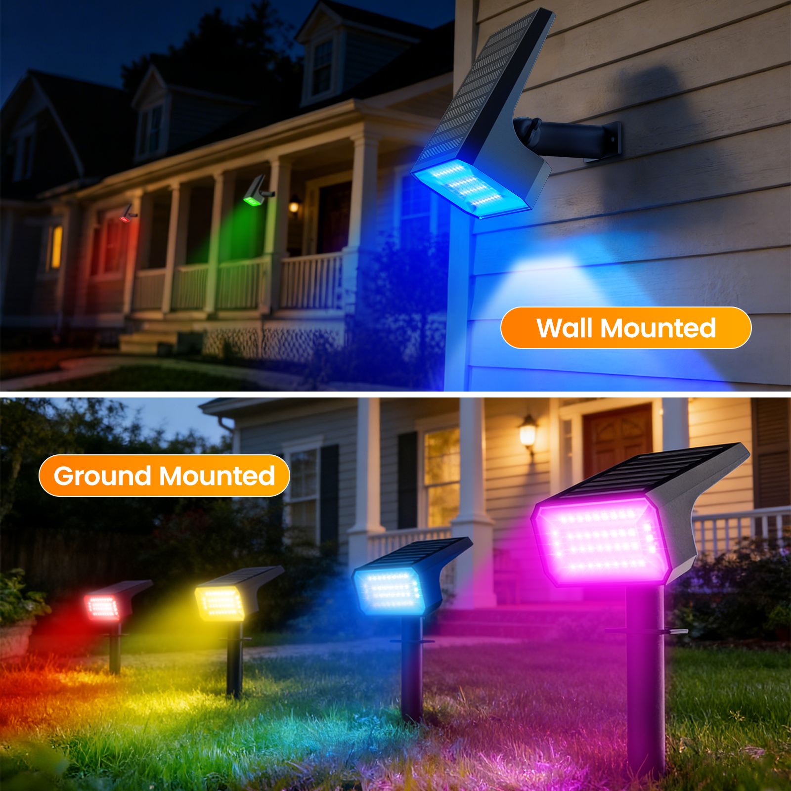 Nacinic Solar Spot Lights Outdoor, 10-Pack with 6+1 RGB Modes. Auto Dusk-to-Dawn, Waterproof Color Changing Lights for Garden, Halloween, Christmas.