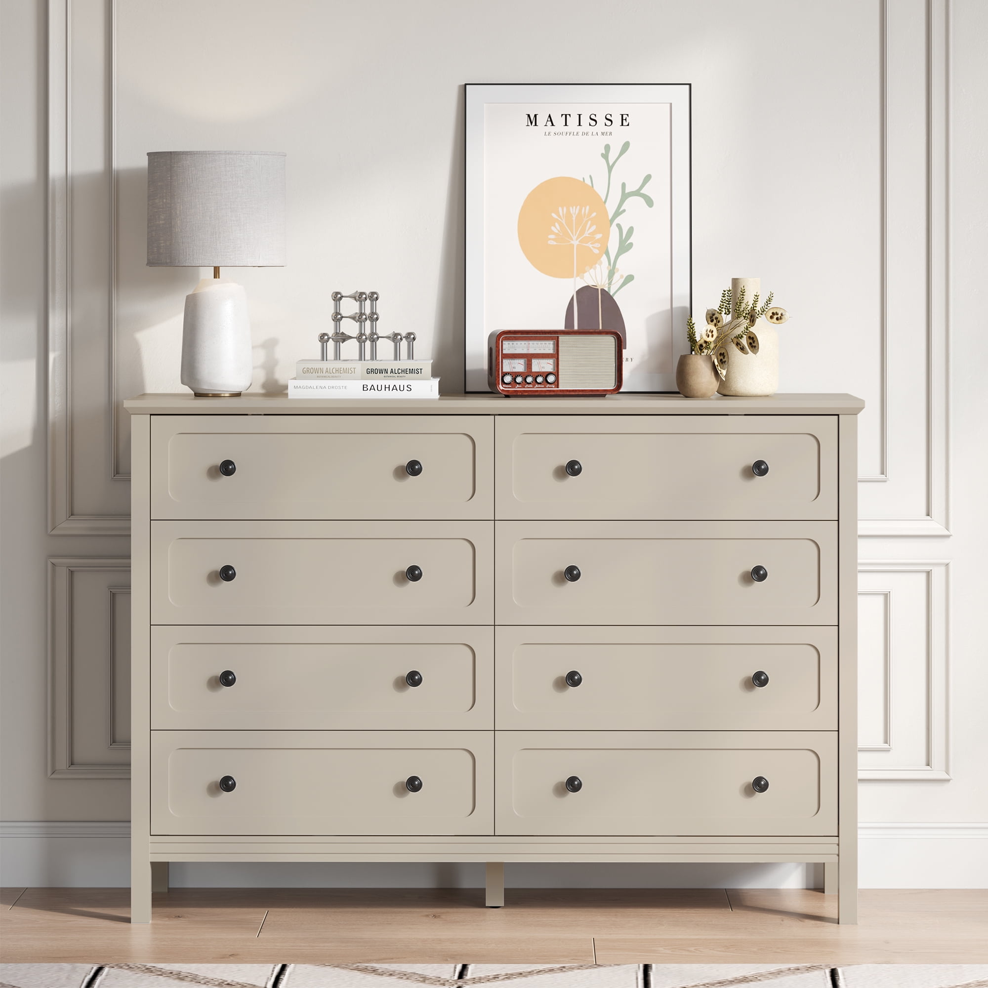 YouTrend 8-Drawer Dressers for Bedroom,55.1"Width Modern Chest of Drawer with Metal Handlesfor Living Room,Hallway,Entryway,Beige