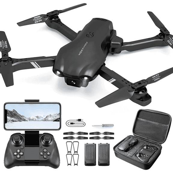 BKAXH With 1080P HD Camera for Adults and Kids for Adults and Children FPV RC Quadcopter With LED Lights and Optical Flow Sensor, 2 Batteries, Black