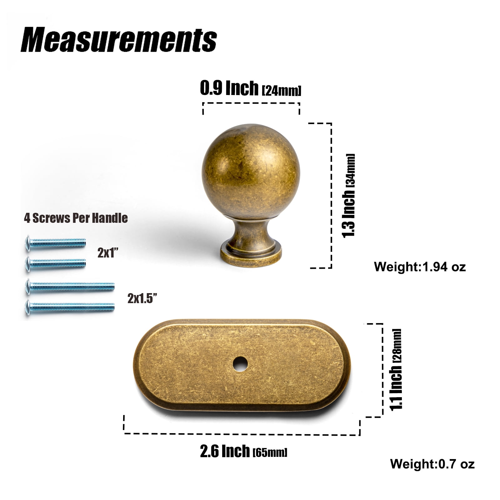 Goo-Ki 6 Pack Antique Brass Cabinet Knobs with Backplate for Drawer Cupboard, 0.94" Dia Drawer Knob Pulls Handle Zinc Alloy Hardware