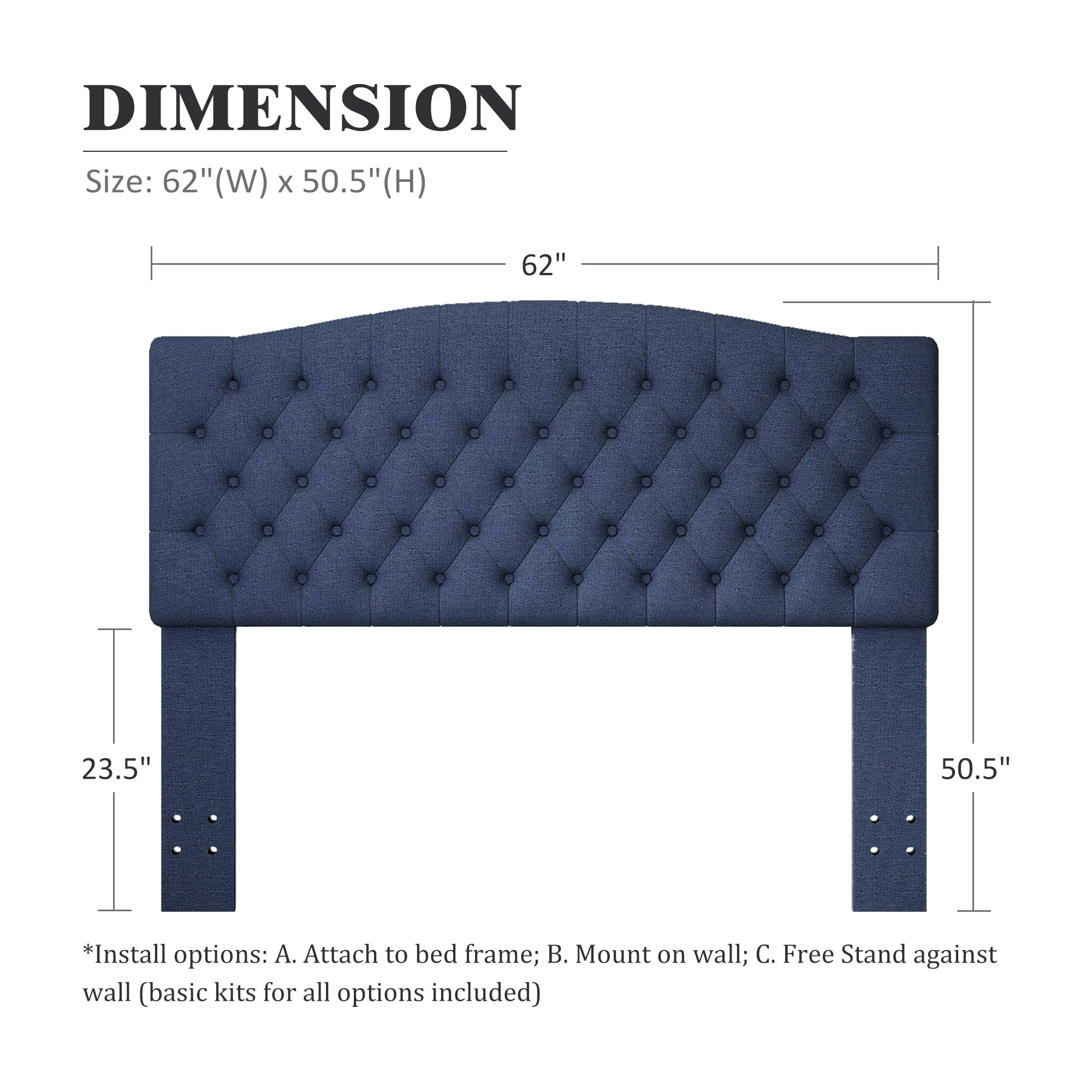 Queen Headboard Wall Mount & Bed Frame Compatible, Linen Upholstered Button Tufted, Navy Blue