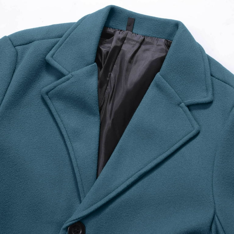 GuzomFashion Mens Winter Coats Mens Blue Warm Wool-Blend Mid
