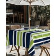 thumbnail image 7 of Outdoor Tablecloth with Umbrella Hole, Navy Blue Green Striped Spillproof Waterproof Outdoor Table Cover, Gradient Horizontal Lines Patio Tablecloths for Party/Garden/Picnic, Square 54"x54", 7 of 7