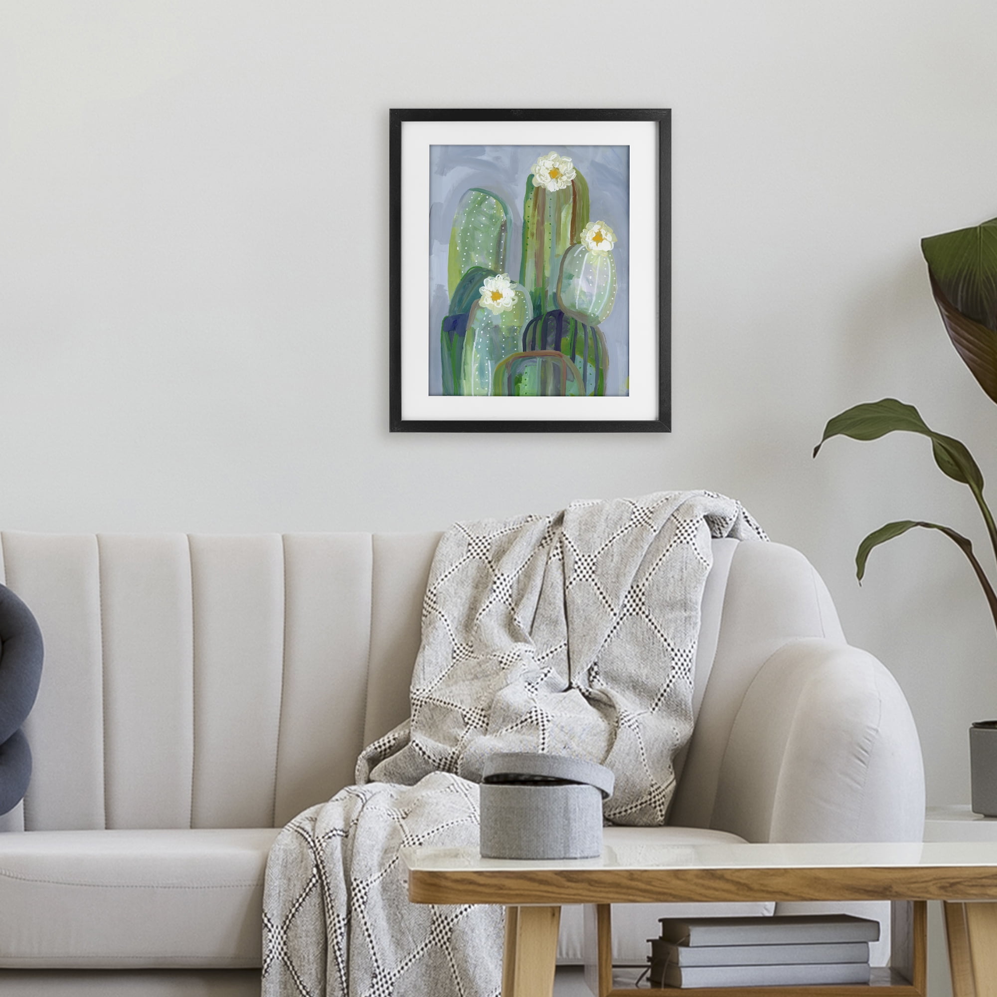 Desert Day Dream Cactus Black Framed Print Under Glass, design by Ashley Davis