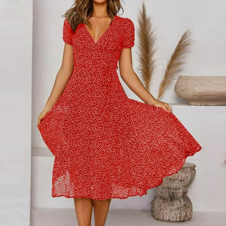 Red polka dot summer dress on sale