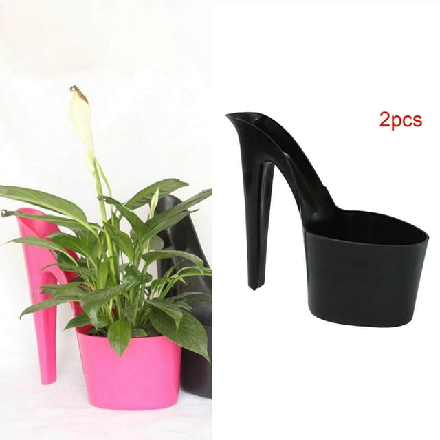 pitrice Pot de Fleurs en Forme de Talon Haut Jardin Intérieur Extérieur Pot de Table Succulentes Ornements Patio Noir