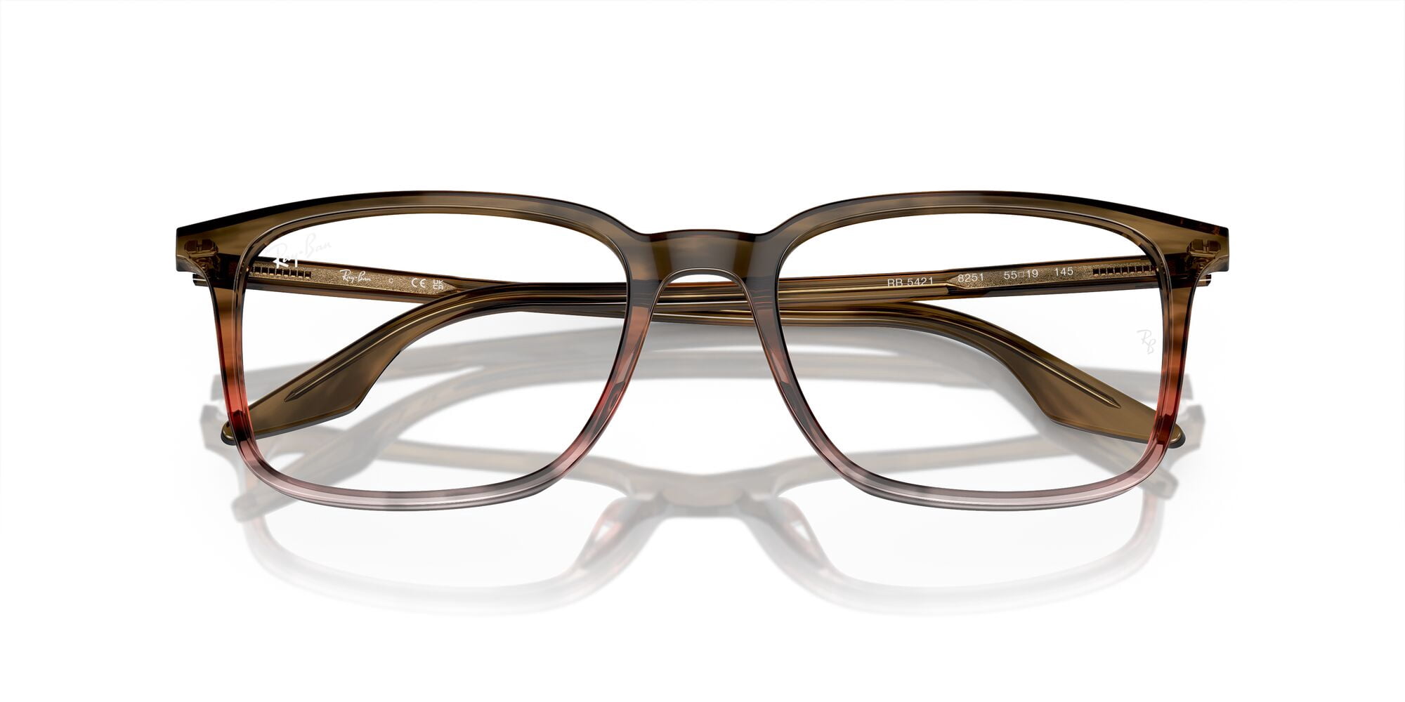 Ray-Ban Unisex Size 55 Rectangular RB5421 Prescription Eyeglasses with Case, Striped Brown Gradient Red