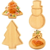 Yhmxh Christmas Serving Platters Christmas Tree and Snowman Shaped Wood Trays Winter Bamboo Charcuterie Boards Decorative Wood Snack Dish Plates for Xmas Holiday Housewarming Presents
