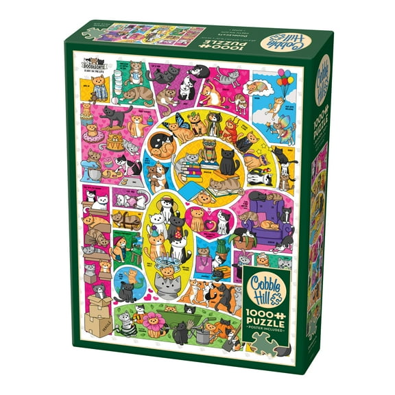 Cobble Hill 1000 Piece Puzzle: Doodlecats - Reference Poster Included, High Quality Jigsaw, Earth Friendly Materials