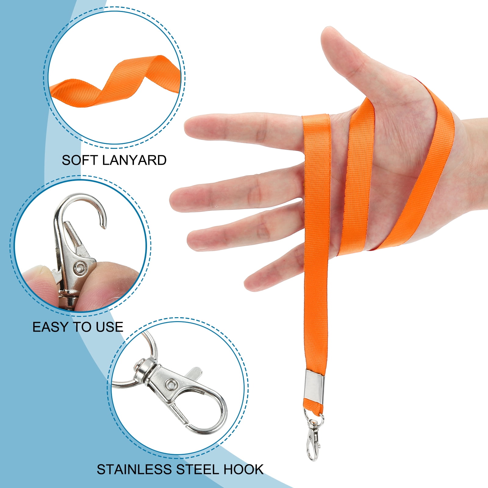 Uxcell 48cm Lanyards Bulk, 50Pcs Teacher Lanyards for ID Badges Keys Badge Lanyard Durable Personalized with Clip for ID Card, Orange