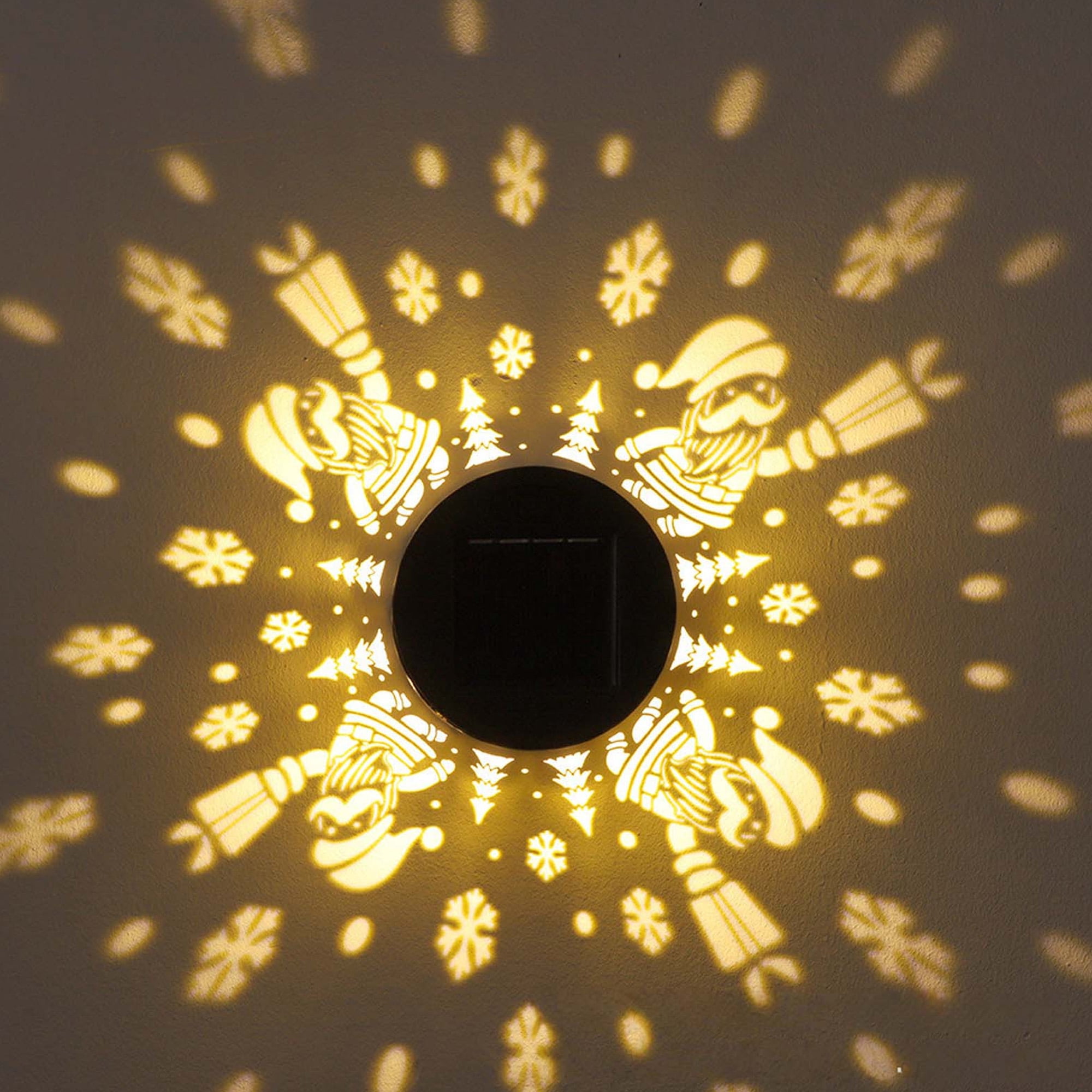 Christmas Solar Lights Warm LED Christmas Gnome Snowflake Tree Pattern Projection Light Outdoor Solar Wall Lamp Decorative Projector Lamp for Patio Garden Balcony Winter Home Decor