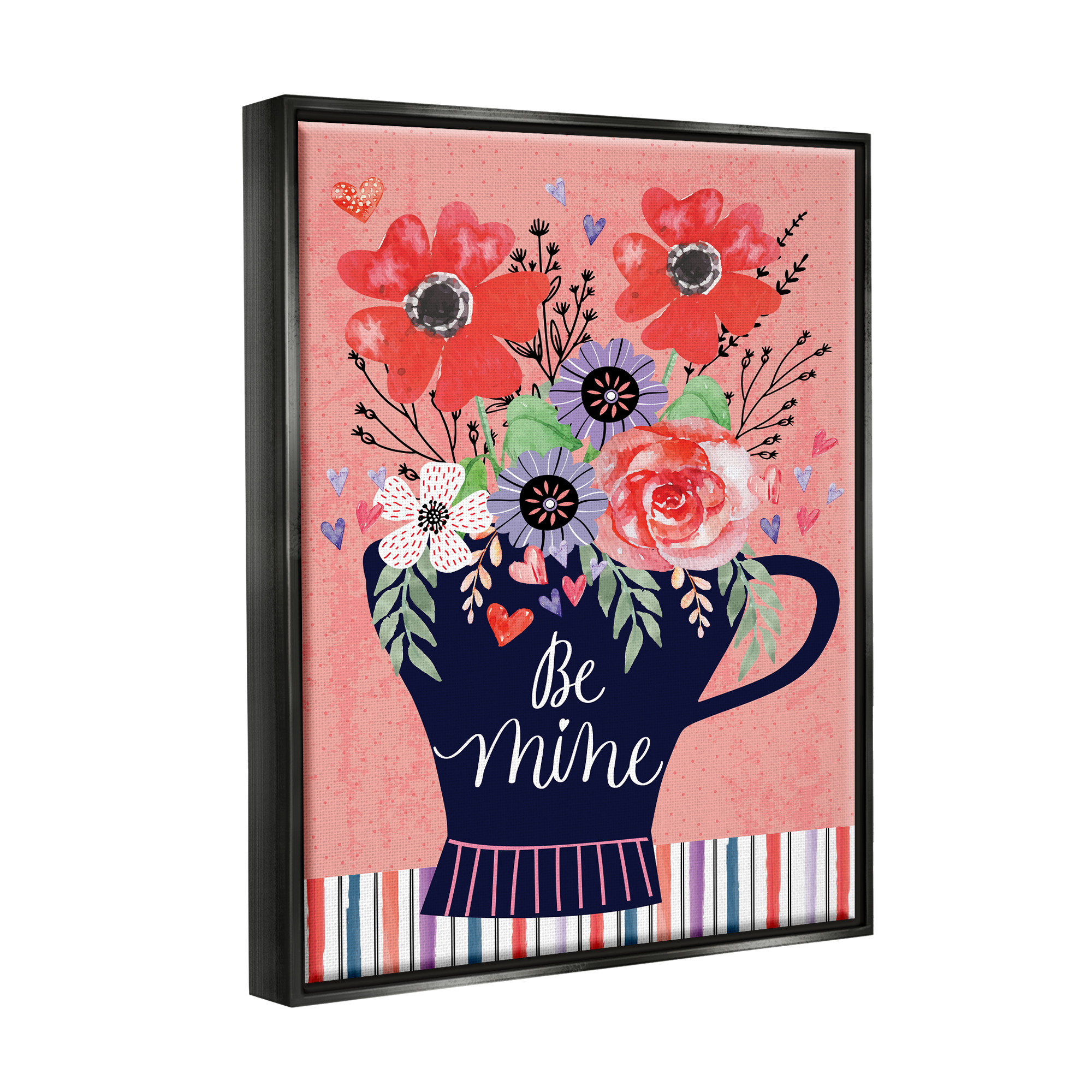 Stupell Be Mine Flower Bouquet Romance Holiday Painting Black Floater Framed Art Print Wall Art