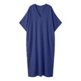 thumbnail image 6 of Women's Casual Kaftan Maxi Dress V Neck Batwing Sleeve Loose Shift Long Dress with Pockets Lightweight Sundress Beach Vacation Outfit Blue, 6 of 6