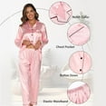 thumbnail image 4 of Womens Silk Satin Pajamas, PUTUO 2PC Womens Pajama Sets, Soft Long Sleeve Pajamas for Women Button Down Silk Satin Loungewear Set with Pockets, 4 of 8