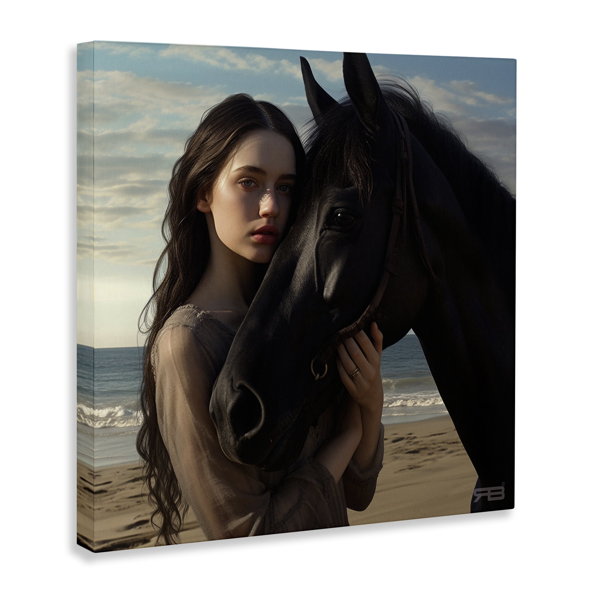 Stupell Industries Beautiful Girl & Stallion People Painting Wrapped Canvas Art Print Wall Art, 30 x 30