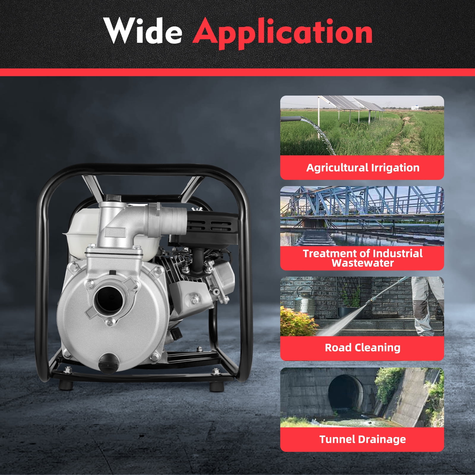2" Inch 4 Stroke 6.5HP Gas Water Semi Trash Pump, 210CC Gas-Power Water Irrigation Transfer Pump