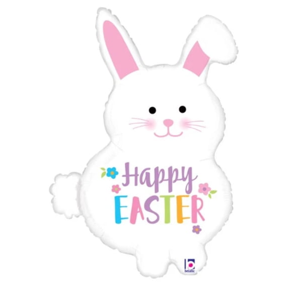 32" HAPPY EASTER RABBIT Shaped Balloon • Large Shape Foil Mylar Balloon • Party Supplies Decorations Foil Mylar Balloon