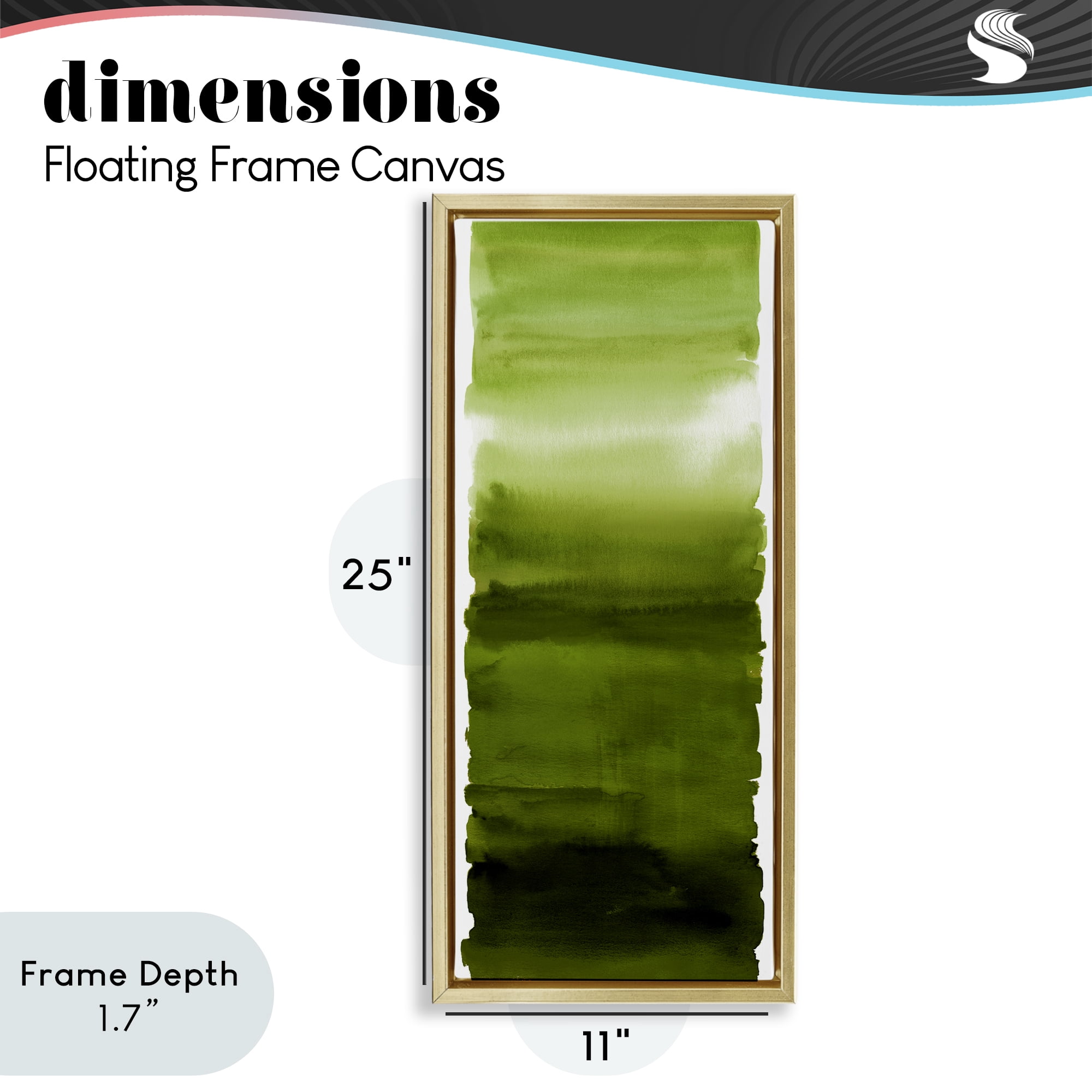 Stupell Industries Green Blend Gradient Gold Framed Floater Canvas Wall Art, design by Allie Corbin