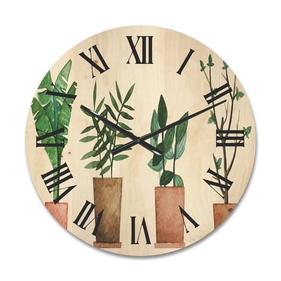 Designart 'Duo of Potted Flowers House Plants In Claypots' Farmhouse Wood Wall Clock