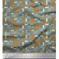 thumbnail image 1 of Soimoi Brown Poly Georgette Fabric Camera & Dots Decor Fabric Printed Yard 42 Inch Wide, 1 of 3