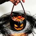 thumbnail image 4 of Halloween Wooden Pumpkin Candy Bucket with Leather Handle, Hollow Jack O Lantern Treat Bucket, Rustic Candy Holder for Halloween Party Decor, Trick or Treat Basket, 4 of 5