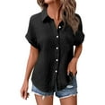 thumbnail image 3 of Womens Shirts Stylish Button Details Round Neck Line Outfits Paired Womens Tee Shirts,Black,L, 3 of 8