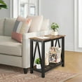 thumbnail image 6 of Narrow Side Table Rectangular End Tables with Storage Shelf Small Industrial Nightstands Bedside Table for Small Spaces Living Room Bedroom Bathroom Brown Smooth Tabletop and Black Legs, 6 of 7