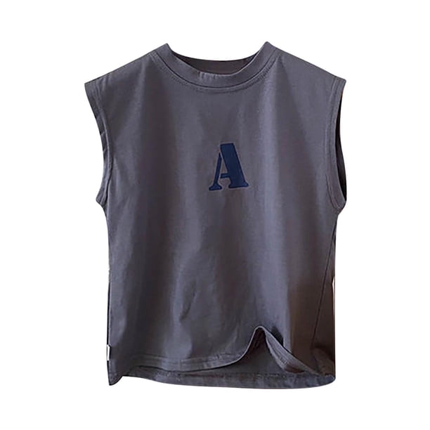 Gibobby Playeras Deportivas Camiseta sin mangas con letras informales holgadas para niños pequeños, bebés, niños y niñas, Top Cool(Gris, 2-3 Años)