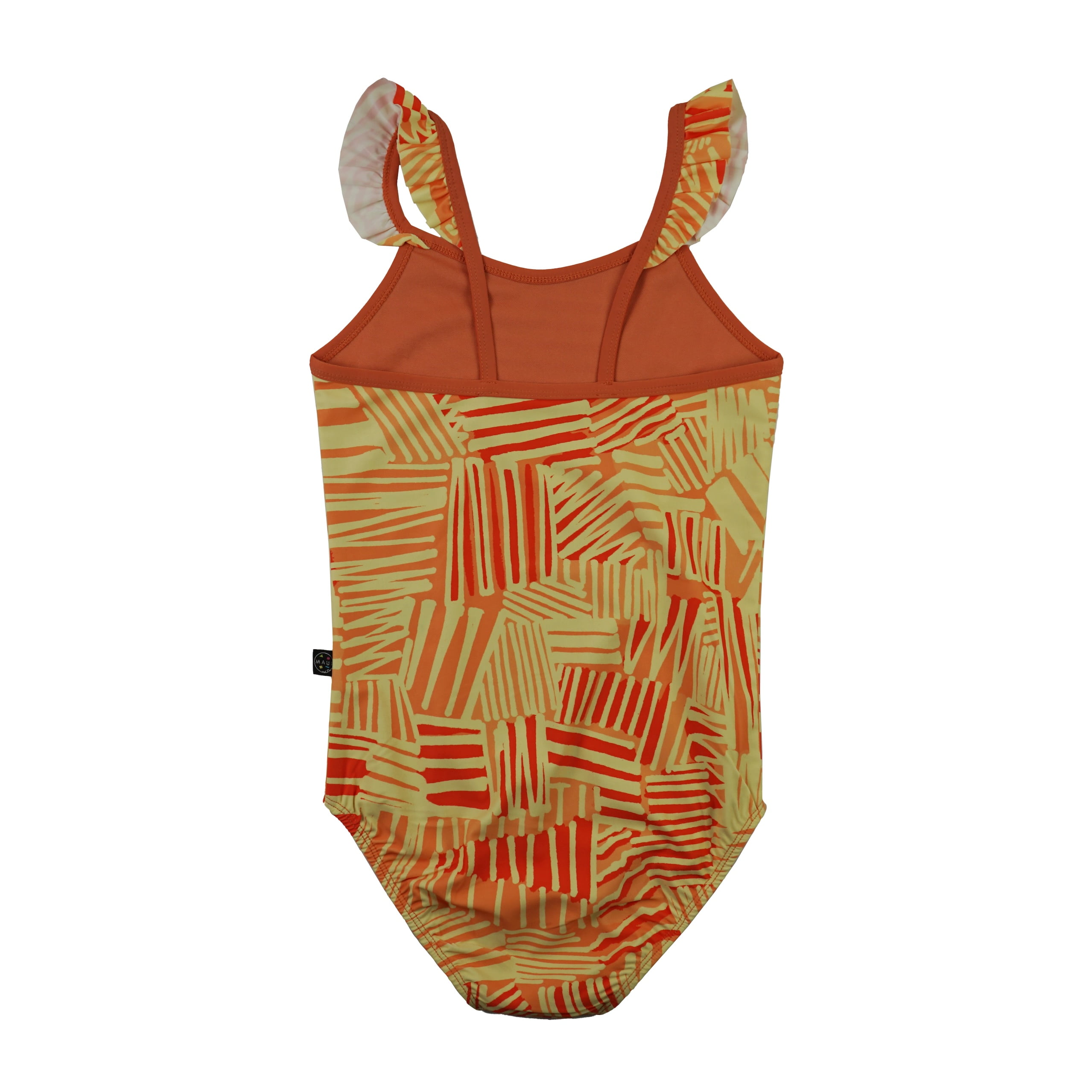 Maui and Sons Girls Squiggy Ruffle One-Piece Swimsuit, High Performance Stretch Bathing Suit and Athletic Swimwear for Kids