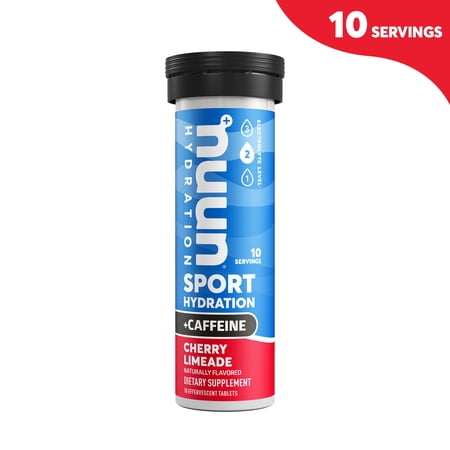 Nuun Sport +Caffeine Electrolyte Tablets for Proactive Hydration  Cherry Limeade  10 Count Tube