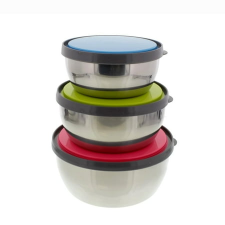 Camp Kitchen Organizer Chetfor Set of 3 Portable Organizers Mixing Bowls Stainless Steel Lunch Box and Food Storage Containers with Color Plastic Lids for Kitchen, Camping, Lunch and Office 3 pcs ()