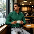 thumbnail image 5 of Long Sleeve Polo Shirts for Men Relaxed Fit Dress Button Golf Shirt With Pocket, S, 5 of 8