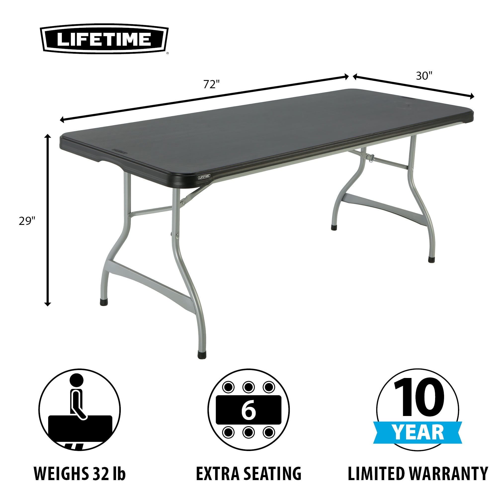 Lifetime 6 ft. Nesting Rectangle Folding Tables, Indoor/Outdoor, Black, 4 Pack (480350)