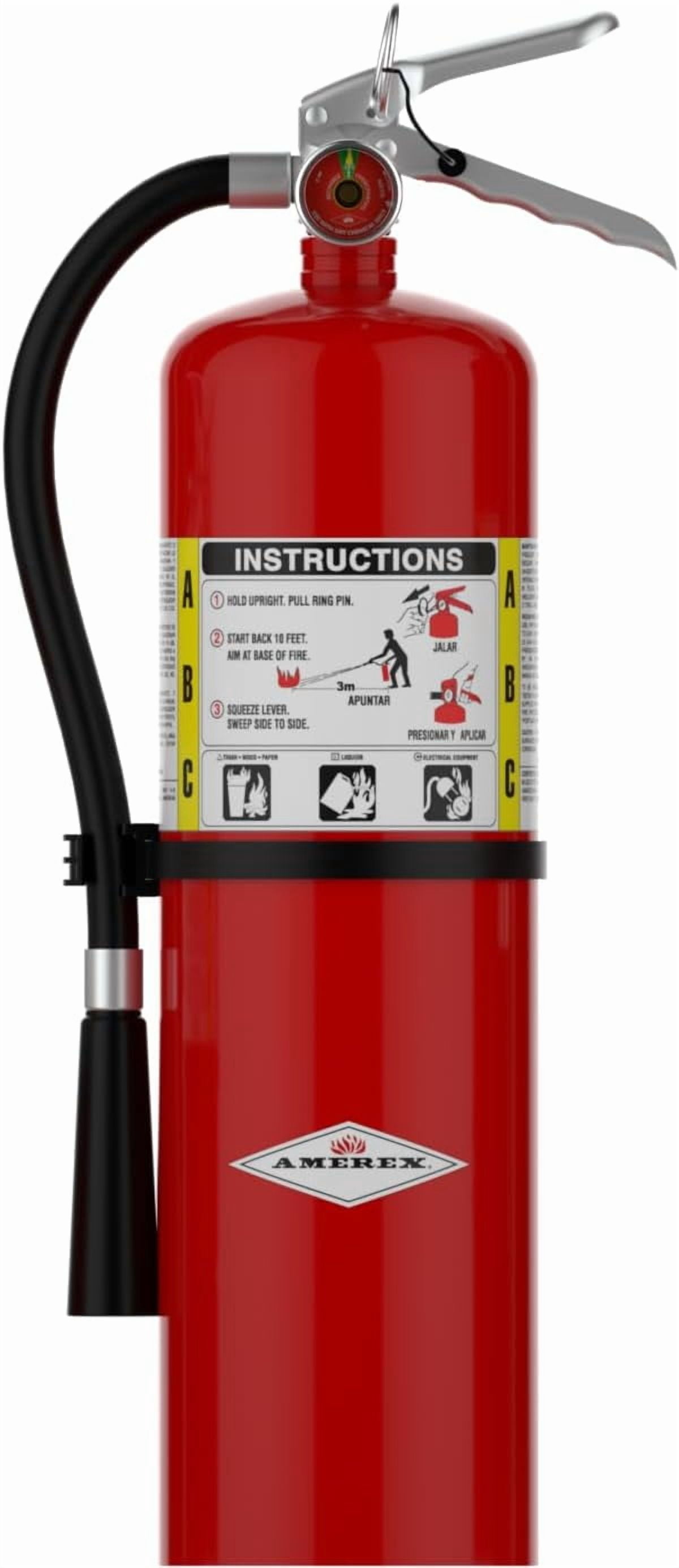Amerex 10 Pound Stored Pressure ABC Dry Chemical 4A:80B:C Steel Multi-Purpose Fire Extinguisher with Anodized Aluminum Valve, Wall Bracket, Hose and Nozzle (3 Pack)