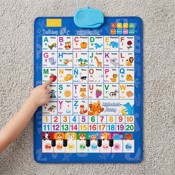 Talking Wall Chart, Bilingual English Spanish Interactive Sound Poster for Toddlers, Touch Learning Toy with Letters Numbers Piano Songs
