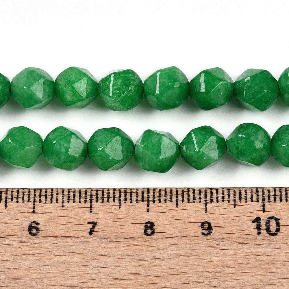Dyed Natural Malaysia Jade Beads Strands Faceted Star Cut Round Beads Lime Green 7~8x6~7.5x6~7.5mm Hole: 1mm 48~49pcs/strand