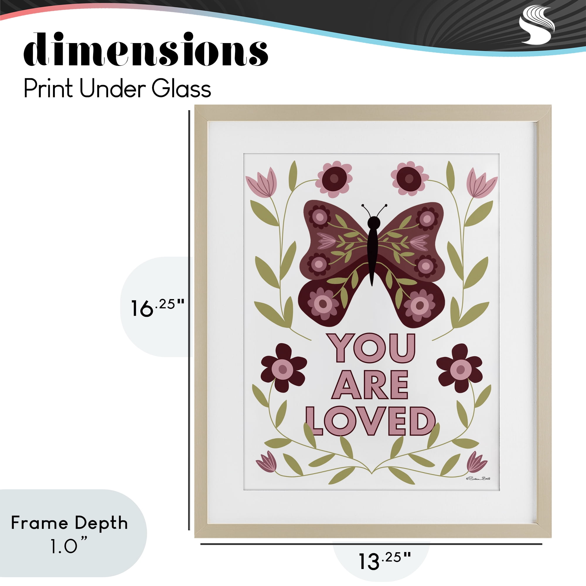 Stupell Industries You Are Loved Symmetrical Birch Framed Print Under Glass, design by Susan Ball