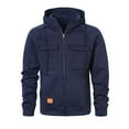 thumbnail image 4 of cfhntfmh Mens Hoodies Full Zip Fleece Cargo Sweatshirt with Zip Pockets Long Sleeve Sweatshirt Sports Outdoor Hooded Jacket（Navy,Large), 4 of 7
