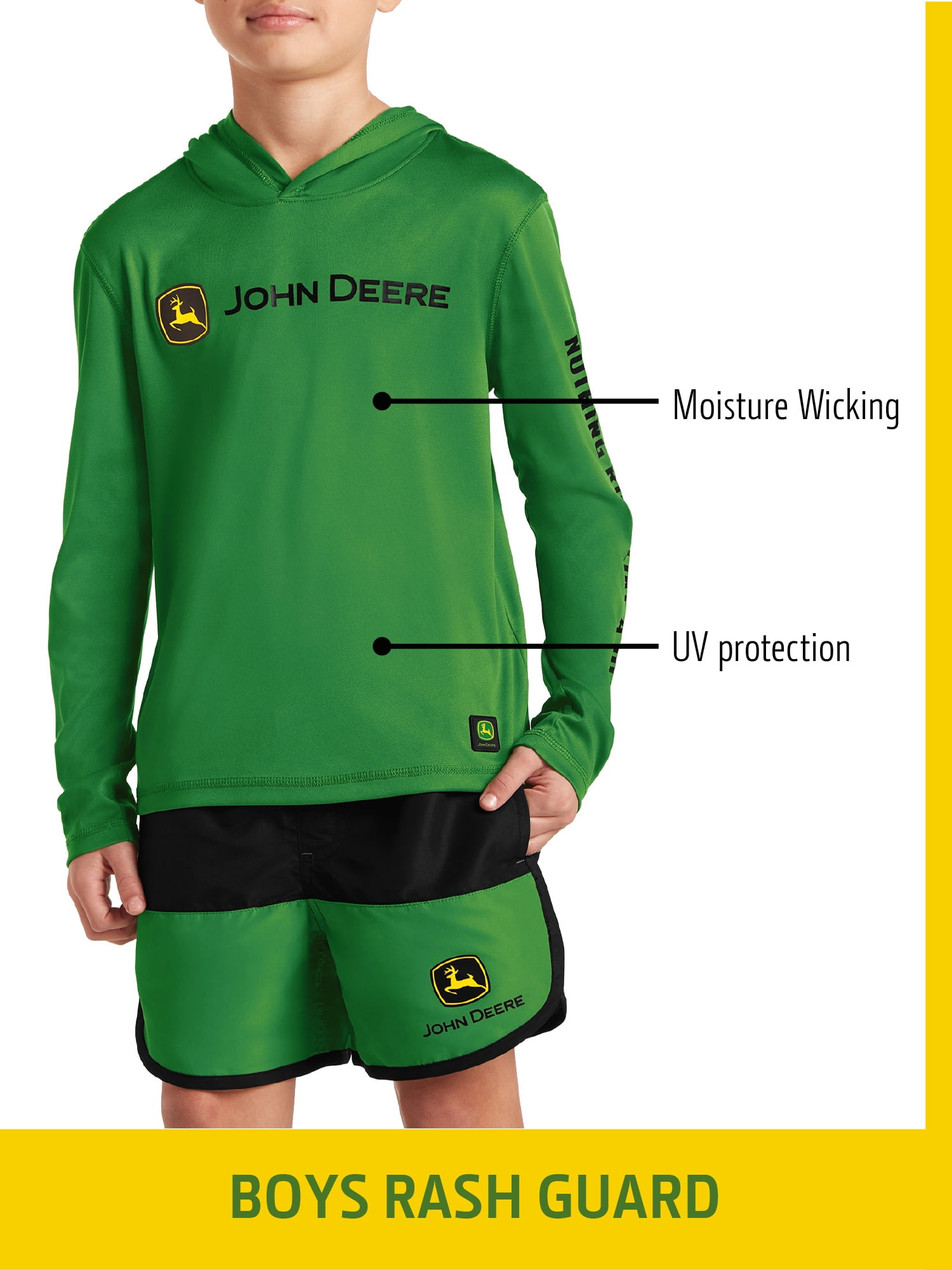 John Deere Boy’s Hood Sun Protection Rash Guard Chest Logo